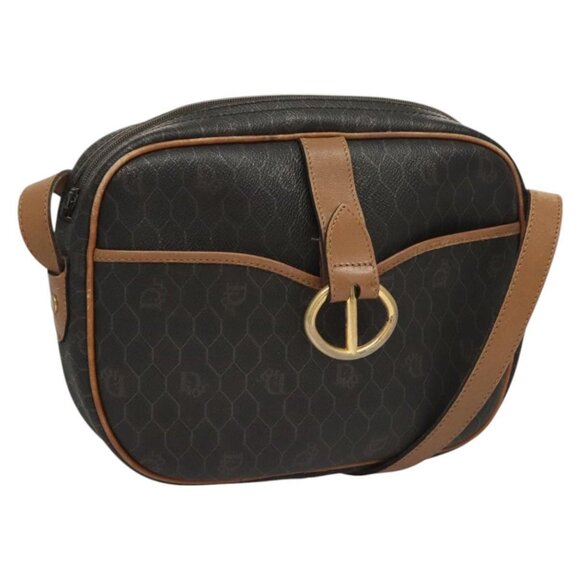 Christian Dior Honeycomb Canvas Shoulder Bag PVC Leather Black Auth mr1164 - Picture 1 of 16